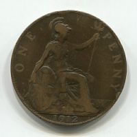1 пенни 1912 года Великобритания