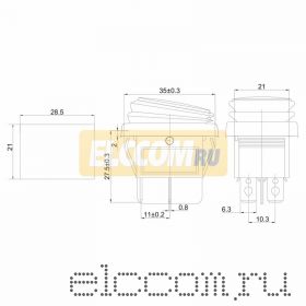 Выключатель клавишный 250V 15А (4с) ON-OFF красный с подсветкой ВЛАГОЗАЩИТА (RWB-507)