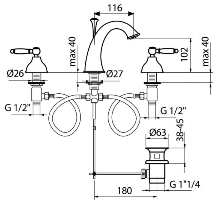 Смеситель для раковины Webert Dorian DO750101010 схема 4