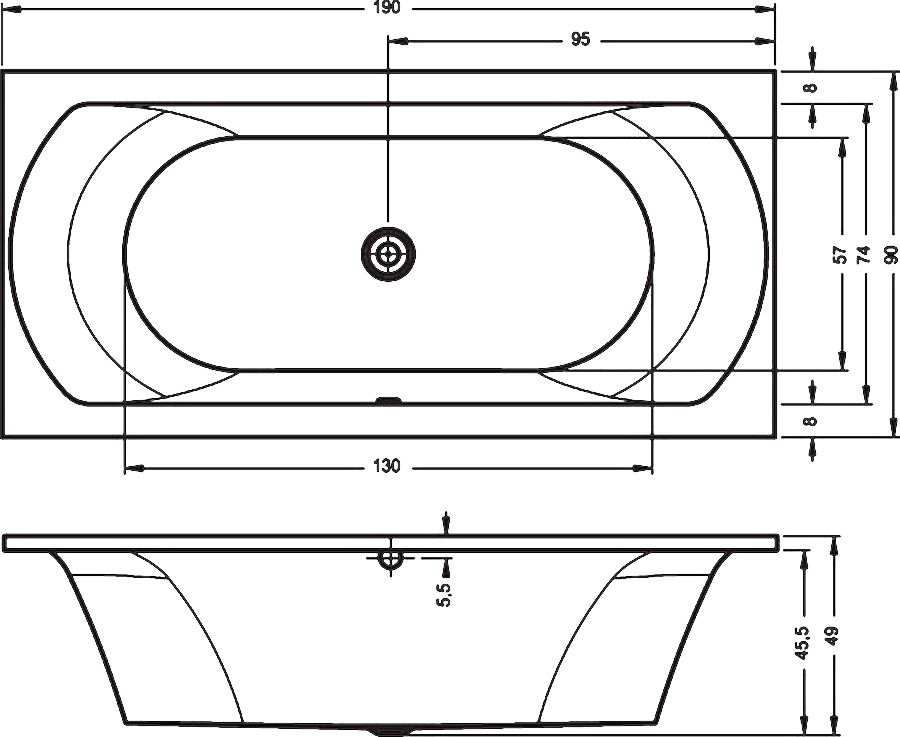 Riho ванна Lima 190 х 90 см BB48 схема 2