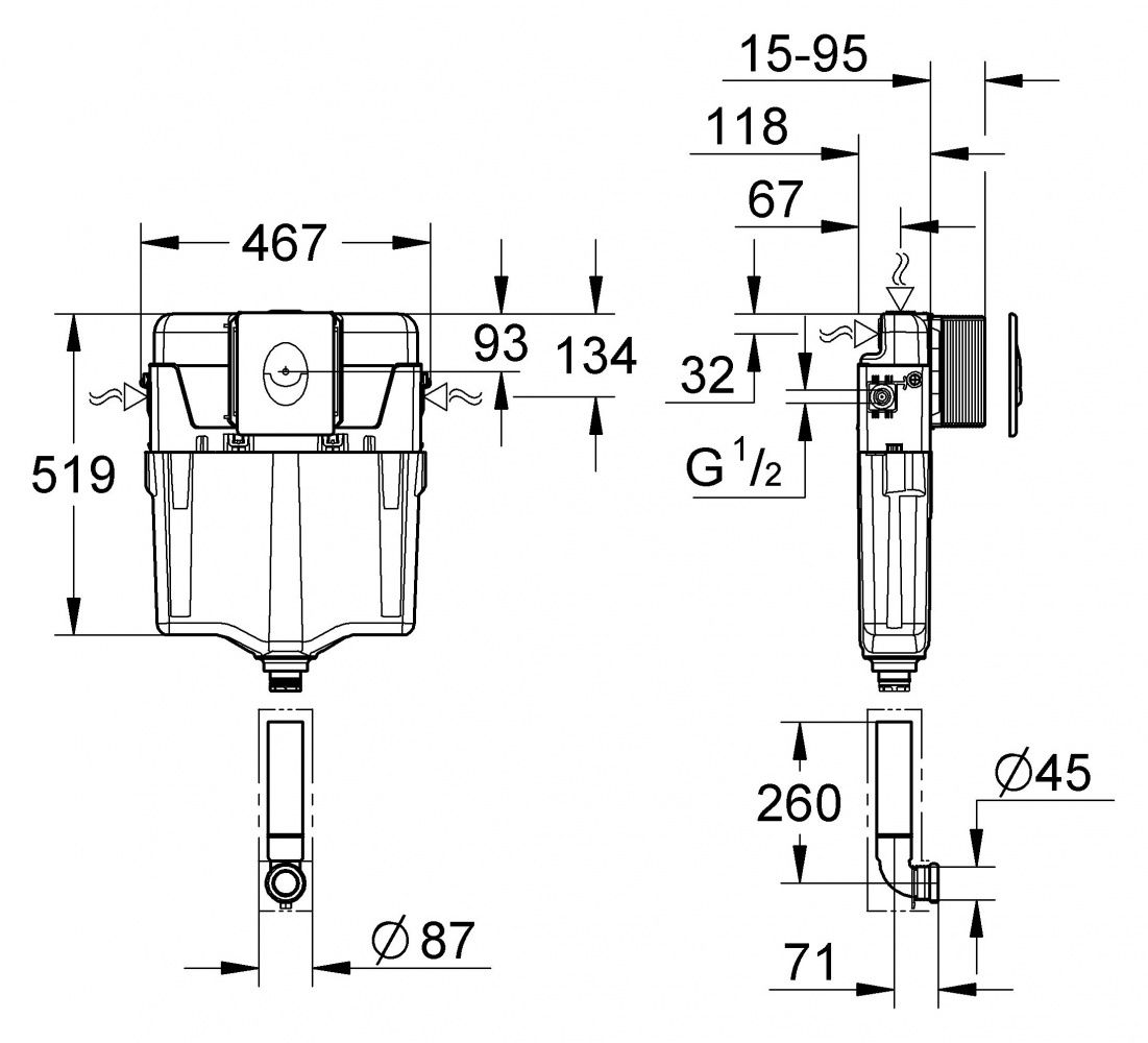 Grohe Rapid Sl скрытый бачок для унитаза 92248300 схема 3