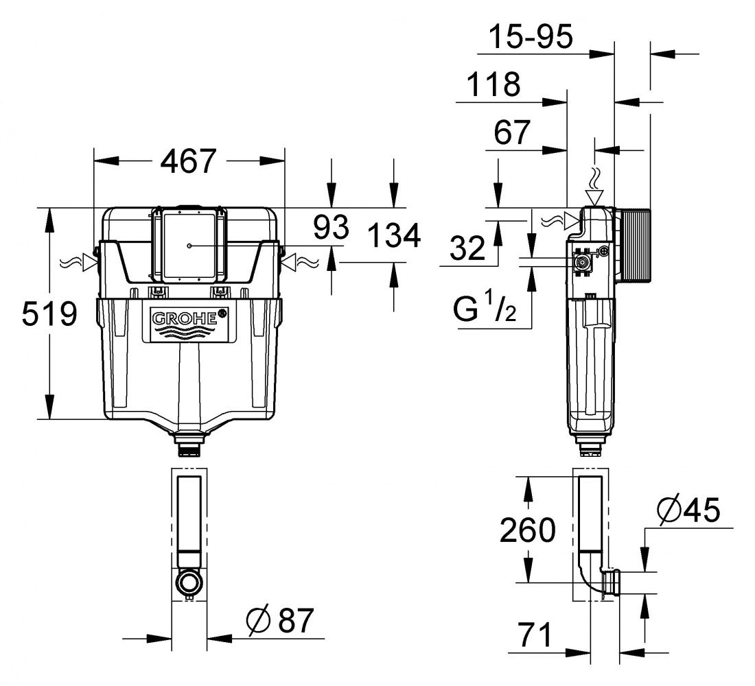 Grohe Rapid Sl скрытый бачок для унитаза 7.8900.9.020.0 схема 2