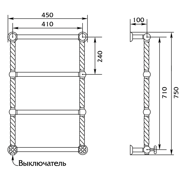 Полотенцесушитель лесенка Migliore Edera ML.EDR-EL.100.br 47,5x77,5 ФОТО