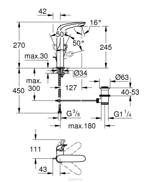 Смеситель Grohe Eurostyle New для раковины 23718LS3 схема 2