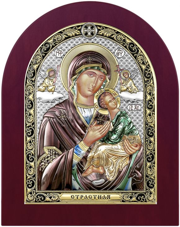 Серебряная Страстная икона Божией Матери (Италия, 17х22 см)