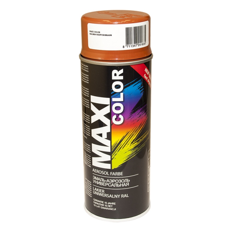 MaxiColor Аэрозольная эмаль RAL Professional, название цвета "Медно-коричневый", глянцевая, RAL8004, объем 400 мл.