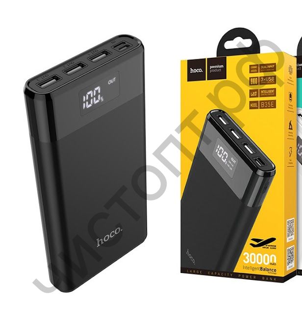 Моб. заряд. устрой. HOCO B35E, Entourage, 30000mAh, пластик, 3 USB выхода, дисплей, 2.0A, цвет: чёрный Power Bank