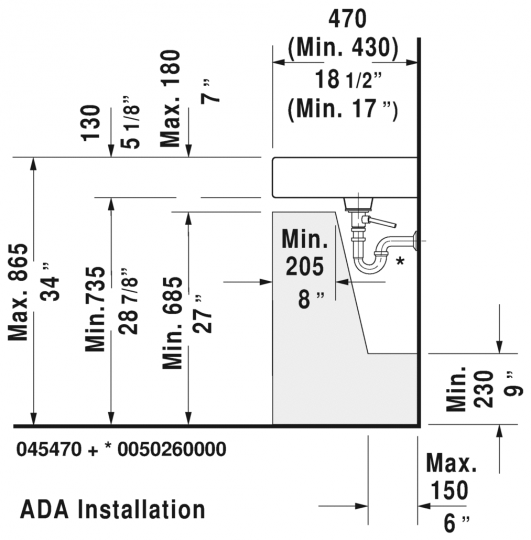 Раковина Duravit Vero подвесная/накладная 70х47 045470 схема 3