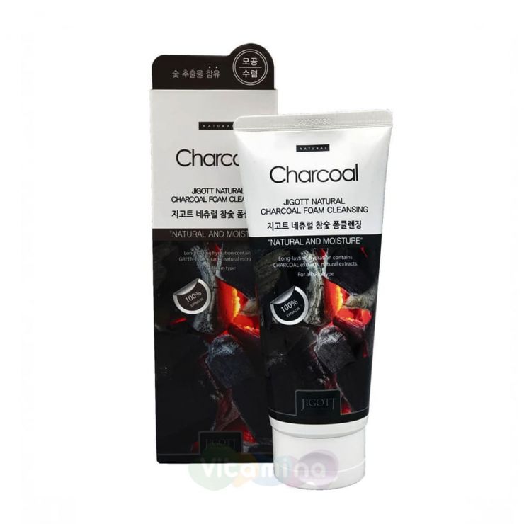 Jigott Пенка для умывания с экстрактом древесного угля Natural Charcoal Foam Cleansing, 180 мл
