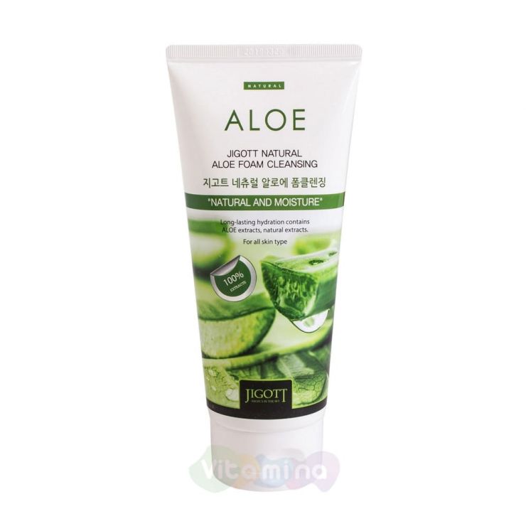 Jigott Успокаивающая пенка с экстрактом алоэ Natural Aloe Foam Cleansing, 180 мл