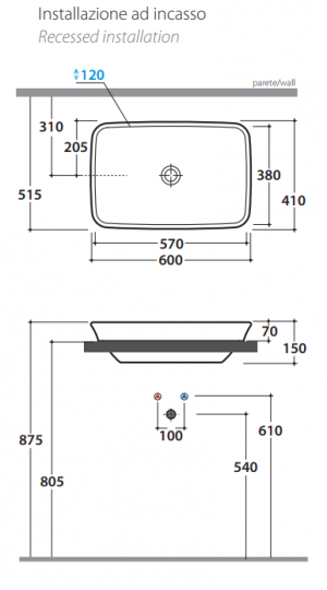 Раковина Globo Genesis встраиваемая RE060 60 х 41 схема 1