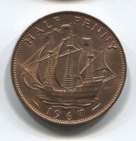 1/2 пенни 1967 года Великобритания AUNC