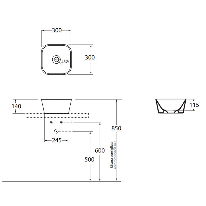 Раковина Azzurra Build BULA03030000BI*0 30 х 30 схема 1