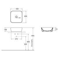 Раковина Azzurra Build BULA04343000BI*0 43 х 43 схема 1