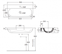 Раковина Azzurra Nuvola NULS09045T0M 90 x 45 схема 1