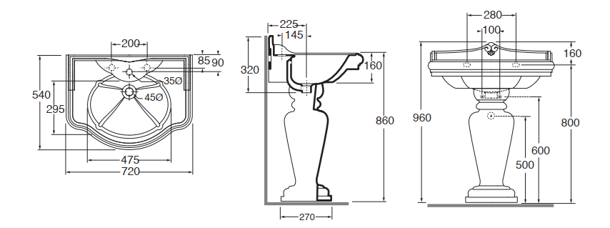 Раковина Azzurra Jubilaeum JULA07254T0M 72 х 54 схема 1