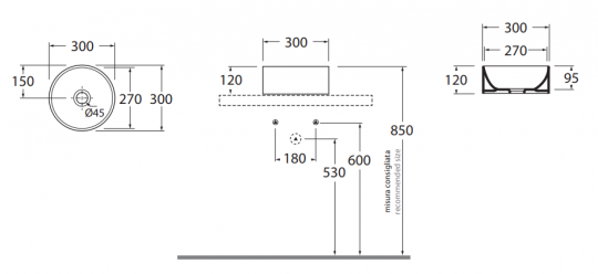 Накладной умывальник Azzurra Lavabi Arredo LALA03012000 30 х 30 см схема 1