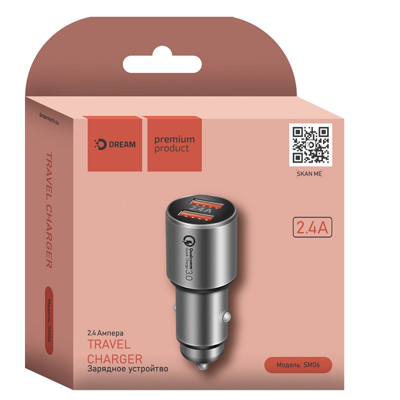 Автомобильное зарядное устройство (QC3.0) 2 USB 2.4A