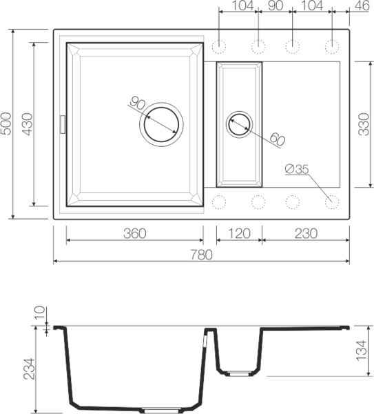 Кухонная мойка Omoikiri Sakaime 78-2-WH 4993128 белая схема 5