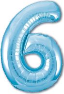 Цифра "6" фольгированная (102/120) slim голубая