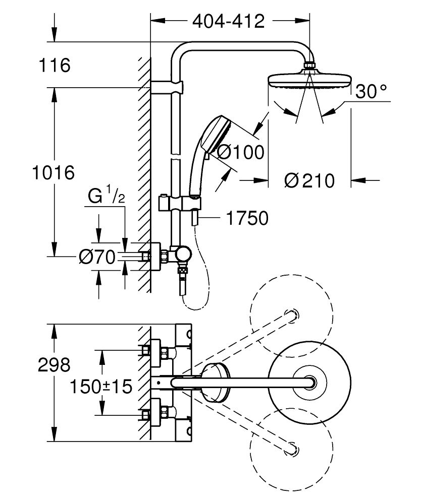 Душевая система Grohe Tempesta Cosmopolitan 210 27922001 (27922001) с термостатом для душа схема 2