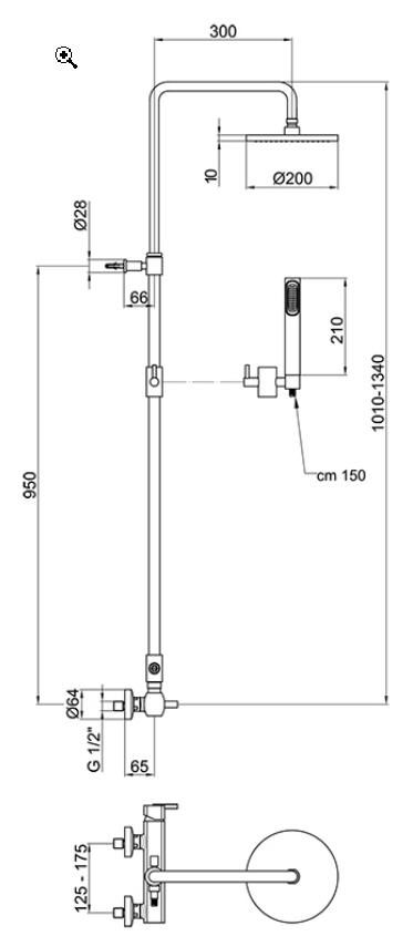 Душевая система Webert Azeta AZ870105015METAL верхний душ 200 мм схема 6