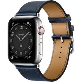 Часы Apple Watch Hermès Series 6 GPS + Cellular 44mm Silver Stainless Steel Case with Bleu Navy Swift Leather Single Tour