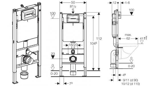 Инсталляция Geberit с безободковым унитазом Roca Gap Clean Rim 34647L000 схема 3