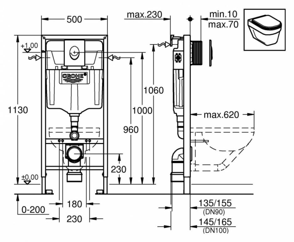 Инсталляция Grohe с унитазом Roca Hall 346627000 ФОТО