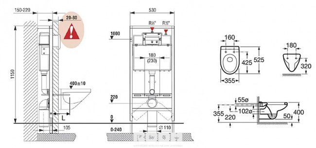 Инсталляция Roca Victoria 893100000 с унитазом схема 2