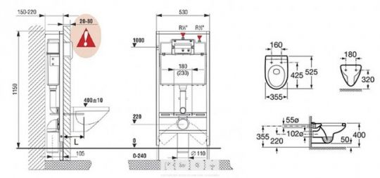 Инсталляция Roca Victoria 893100000 с унитазом схема 2