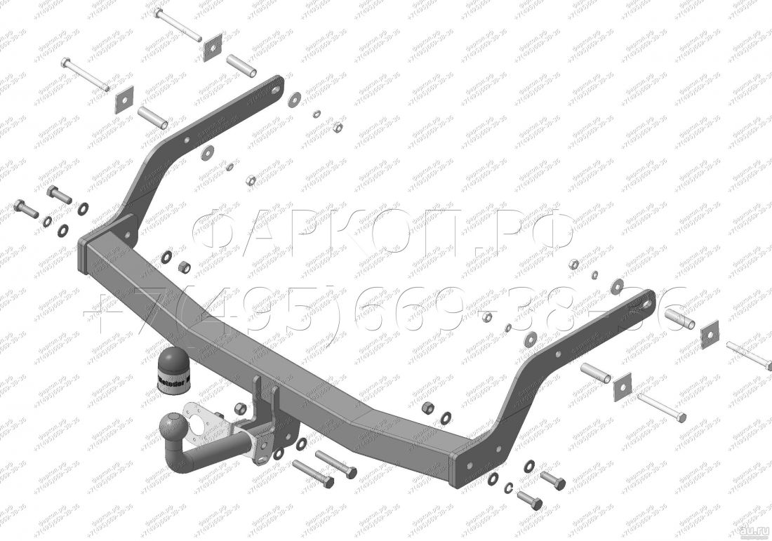 Фаркоп "Motodor" с оцинкованным шаром Renault Arkana 2019- крепление шара на двух болтах