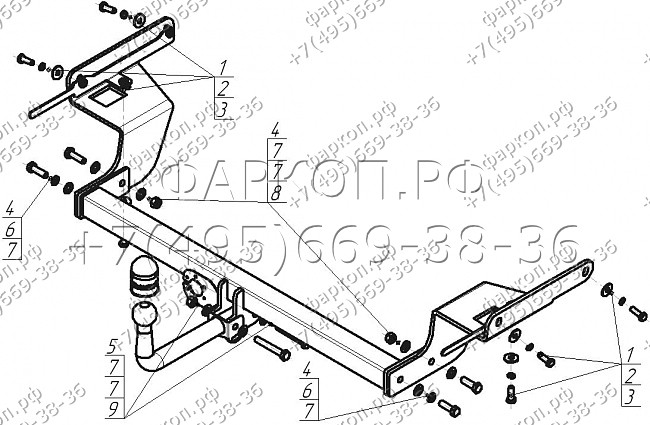 Фаркоп с оцинкованным шаром Ford Focus II универсал 2005-2011 крепление шара на двух болтах