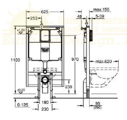 Инсталляция для узких ванных комнат Grohe Rapid SL 38994000 для подвесного унитаза ФОТО