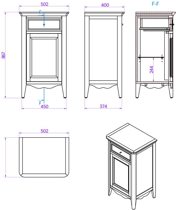 Полупенал для ванной Tiffany World Veronica Nuovo VER2150D-B схема 2