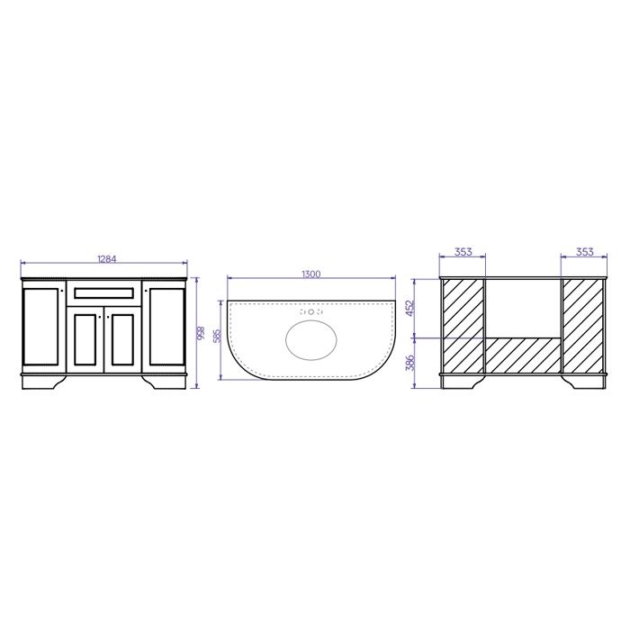 Тумба с раковиной Tiffany World York YOR4130-PO+S53 bi 129*58*86 схема 2