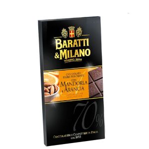 Шоколад Горький с миндалем и апельсином Baratti & Milano Cioccolato Extra Fondente Mandorla e Arancia - 75 г (Италия)