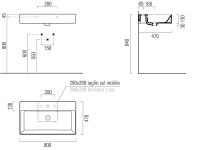 Навесная или накладная раковина GSI Kube X 9422 с большой чашей 80х47 схема 1