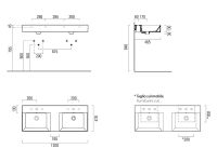 Навесная или накладная раковина GSI Kube X 9425 с двойной чашей 120х47 схема 1
