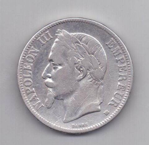 5 франков 1867 года Страсбург Франция