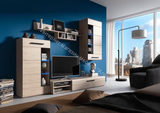 Шкаф-витрина "Кёльн" Белый Аляска/ Белый глянец, Дуб Сонома