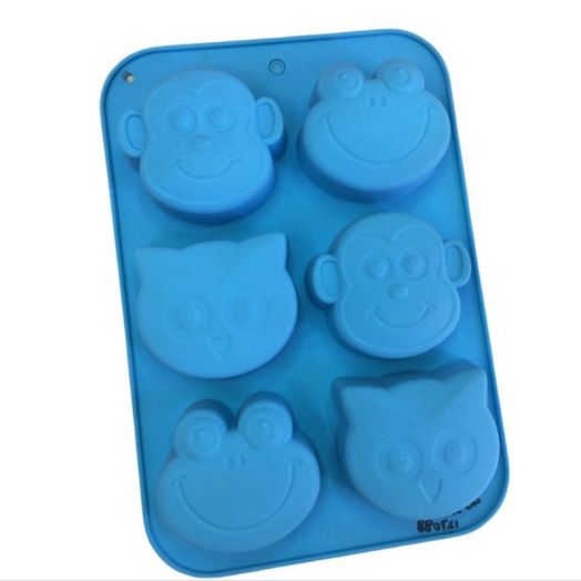 Силиконовые формы для выпечки (обезьяна, лягушка, сова), 6 ячеек, цвет Голубой