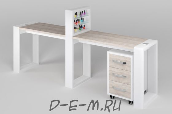 Двухместный маникюрный стол Matrix с подставкой для лаков и тумбой