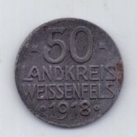 50 пфеннигов 1918 года XF Вайсенфельс Германия