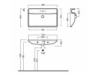 Мебельная накладная или подвесная раковина Hatria Canalgrande Y1EK01 80х50 схема 1