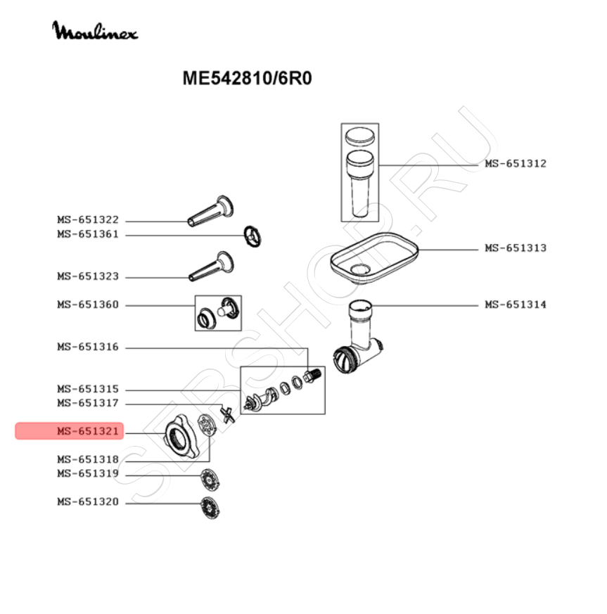 Гайка, замыкающее кольцо мясорубки MOULINEX HV7 PLUS модели ME542810. Артикул MS-651321