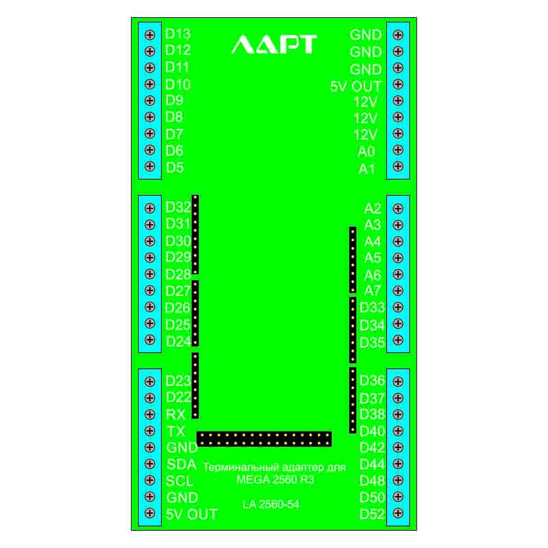 Терминальный адаптер для Arduino Mega2560 на DIN рейку. ЛАРТ LA2560-54