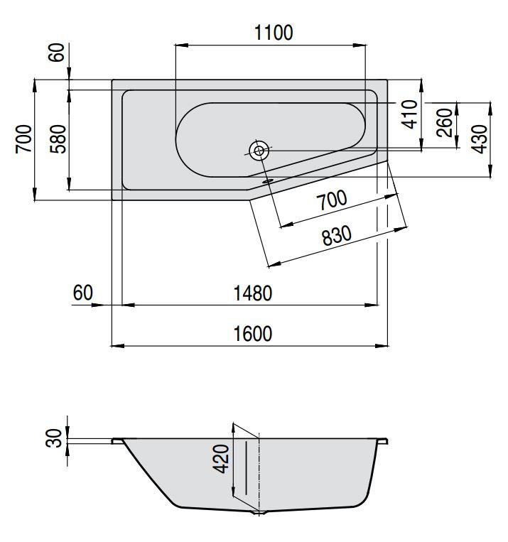 Встраиваемая реверсивная ванна Hoesch COMBI 5591 / 5590 160х70 ФОТО