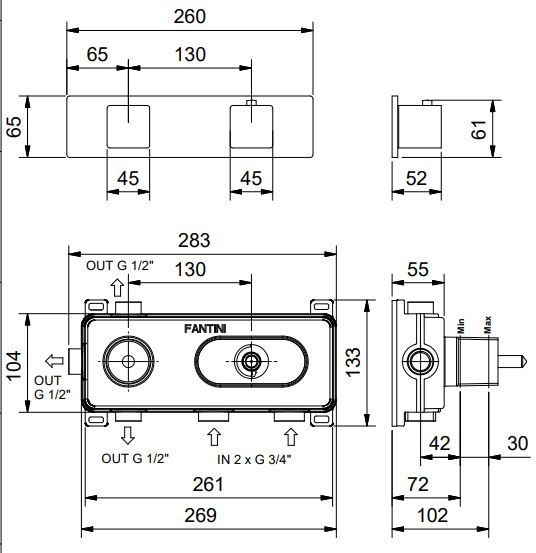 Термостатический смеситель для душа Fantini Mint F472B-F473B схема 3