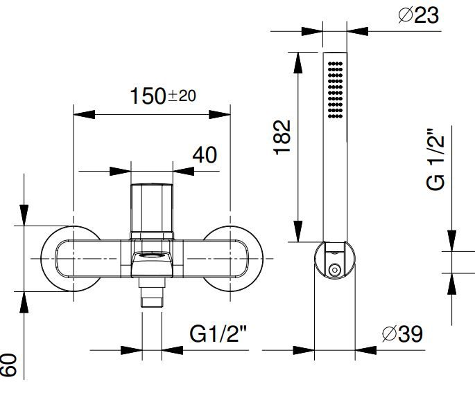 Настенный смеситель для ванны и душа Fantini Lame M015 с изливом и лейкой схема 2